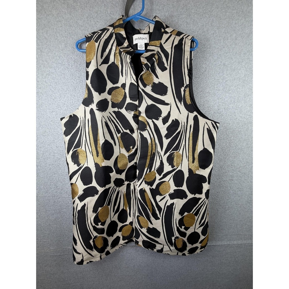 Peck & Peck Blouse Womens XL Metallic Animal Print Sleeveless High Neck Top